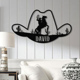Custom Cowboy Hat Metal Sign, Personalized Rodeo Wall Art, Western Ranch Decor, Cowboy Name Sign, Rustic Ranch Metal Art, Western Theme Gift