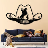 Custom Cowboy Hat Metal Sign, Personalized Rodeo Wall Art, Western Ranch Decor, Cowboy Name Sign, Rustic Ranch Metal Art, Western Theme Gift