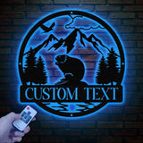 Custom Beaver Metal Sign, Personalized Nature Wildlife Wall Art, LED Light Mountain Sign, Custom Name Sign, Outdoor Cabin Decor Gift