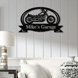 Custom Motorcycle Garage Metal Sign, Personalized Biker Name Wall Art, Rustic Garage Decor, Motorcycle Shop Sign, Custom Garage Name Plaque