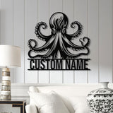 Custom Octopus Metal Sign, Personalized Nautical Decor, Sea Life Wall Art, Beach House Decor, Coastal Home Wall Sign, Christmas Gifts