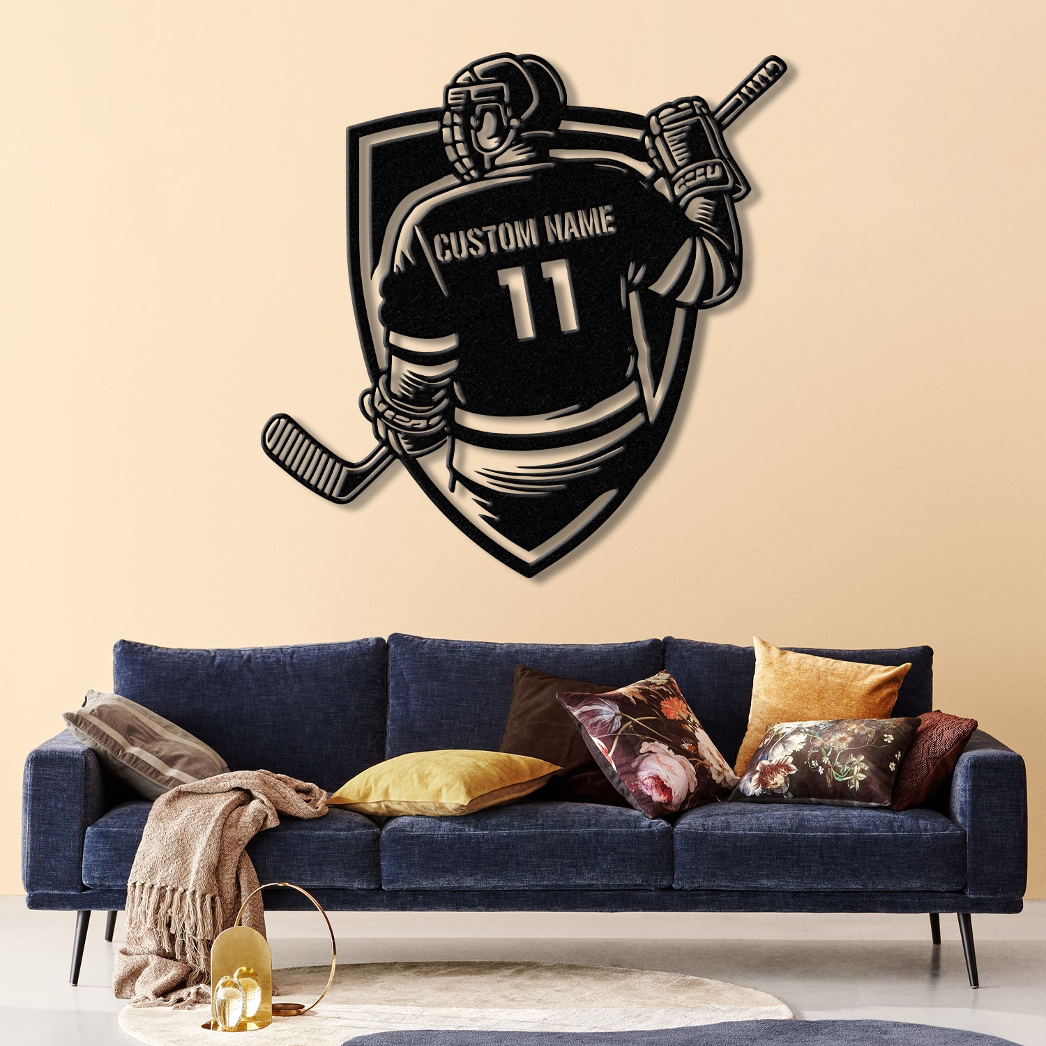 Personalized Ice Hockey Metal Wall Art LED Light, Custom Hockey Player Stick Sign, Home Decor, Sports Wall Art, Gift for Hockey Lovers