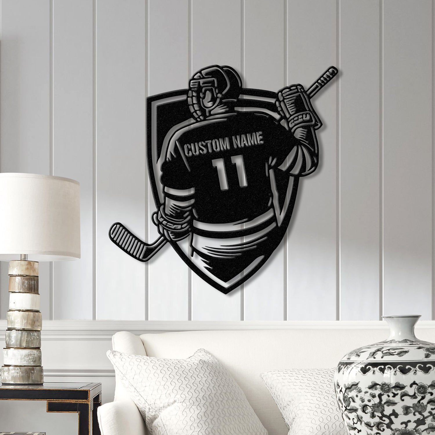 Personalized Ice Hockey Metal Wall Art LED Light, Custom Hockey Player Stick Sign, Home Decor, Sports Wall Art, Gift for Hockey Lovers
