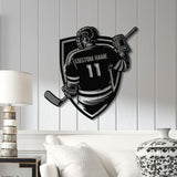 Personalized Ice Hockey Metal Wall Art LED Light, Custom Hockey Player Stick Sign, Home Decor, Sports Wall Art, Gift for Hockey Lovers