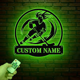 Personalized Girl Ice Hockey Metal Wall Art LED Light, Custom Hockey Player Stick Sign, Sports Wall Art, Gift for Hockey Lovers