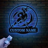Personalized Girl Ice Hockey Metal Wall Art LED Light, Custom Hockey Player Stick Sign, Sports Wall Art, Gift for Hockey Lovers