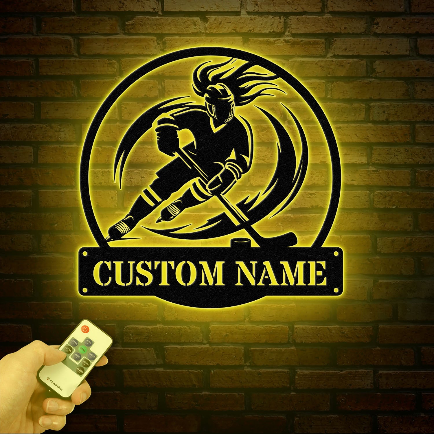 Personalized Girl Ice Hockey Metal Wall Art LED Light, Custom Hockey Player Stick Sign, Sports Wall Art, Gift for Hockey Lovers