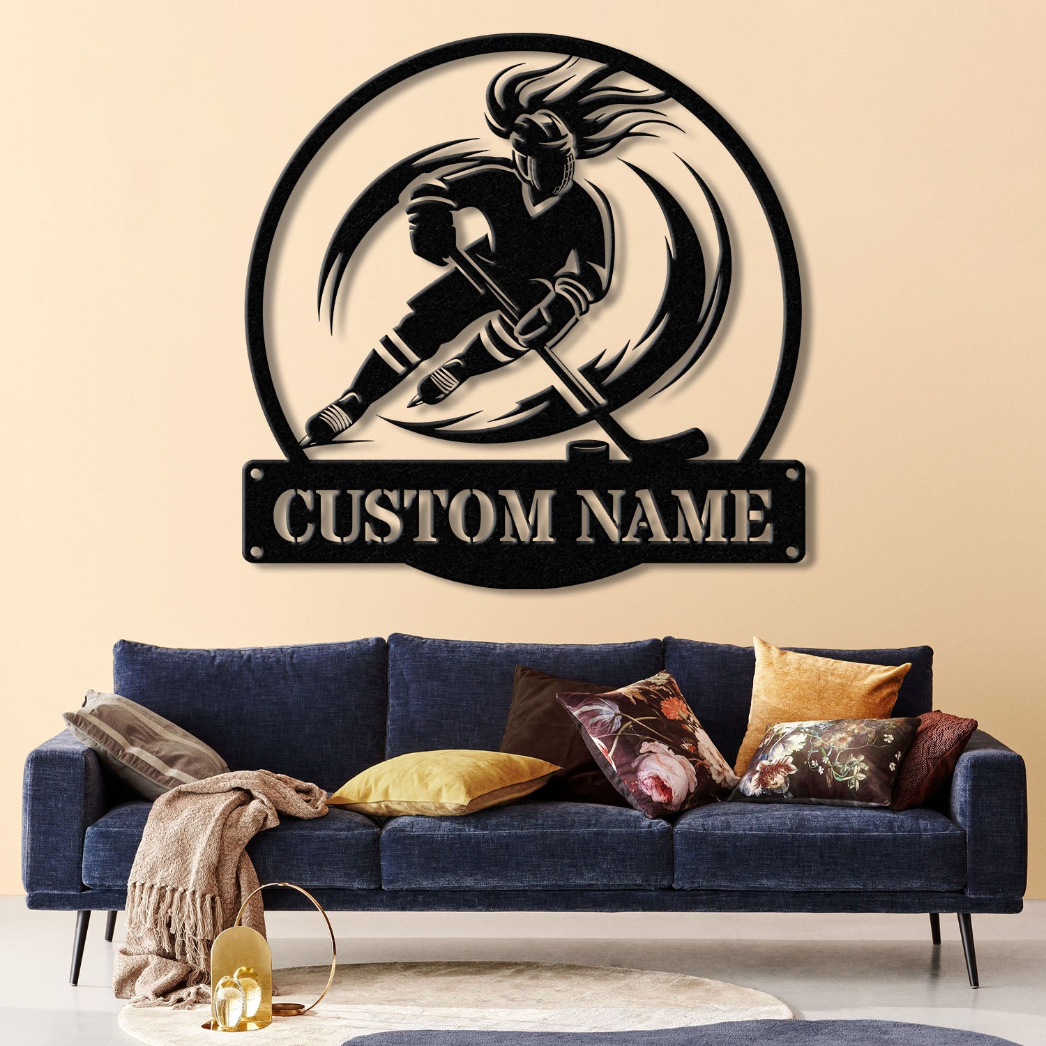Personalized Girl Ice Hockey Metal Wall Art LED Light, Custom Hockey Player Stick Sign, Sports Wall Art, Gift for Hockey Lovers