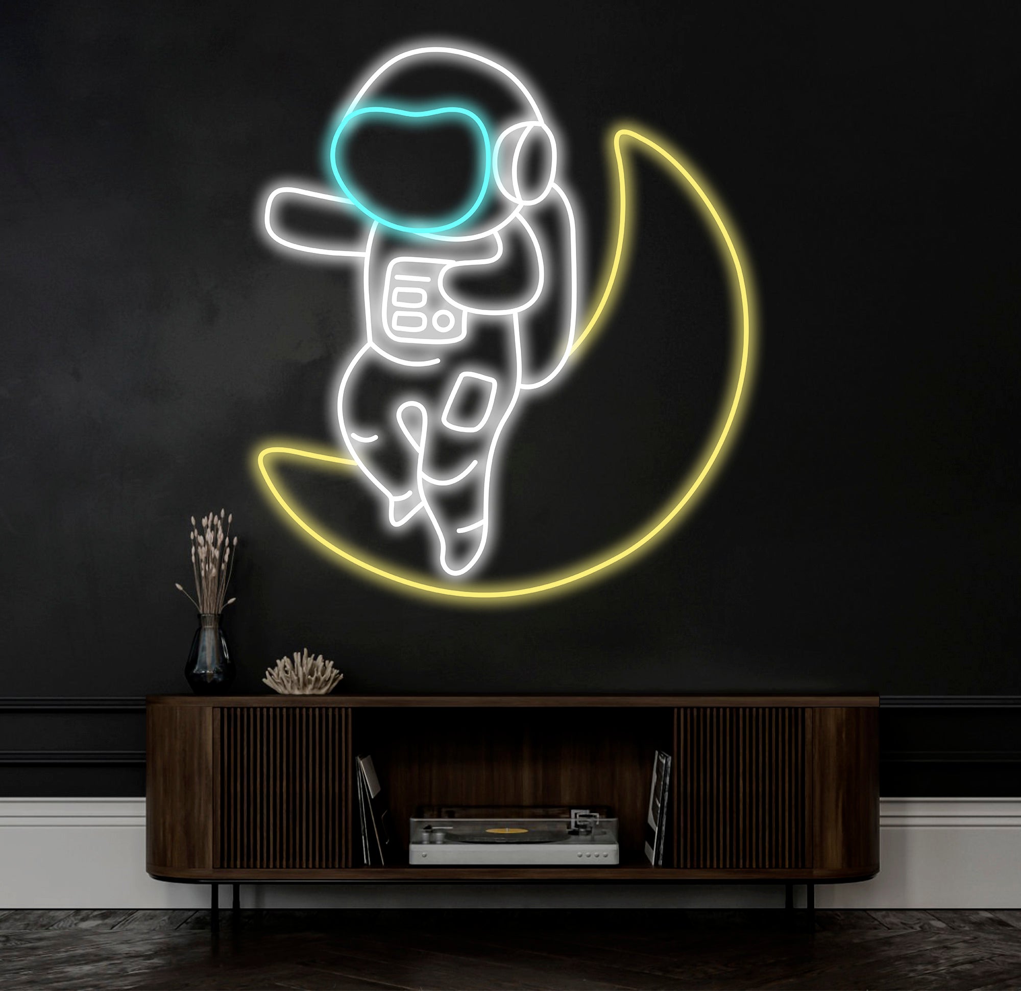 Astronaut Sitting on The Moon Neon Sign Led Neon Lights for Wall Decor, Light Up Signs for Bedroom, Party Decorations Gifts