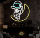 Astronaut Sitting on The Moon Neon Sign Led Neon Lights for Wall Decor, Light Up Signs for Bedroom, Party Decorations Gifts