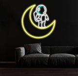 Astronaut Sitting on The Moon Neon Sign Led Neon Lights for Wall Decor, Light Up Signs for Bedroom, Party Decorations Gifts