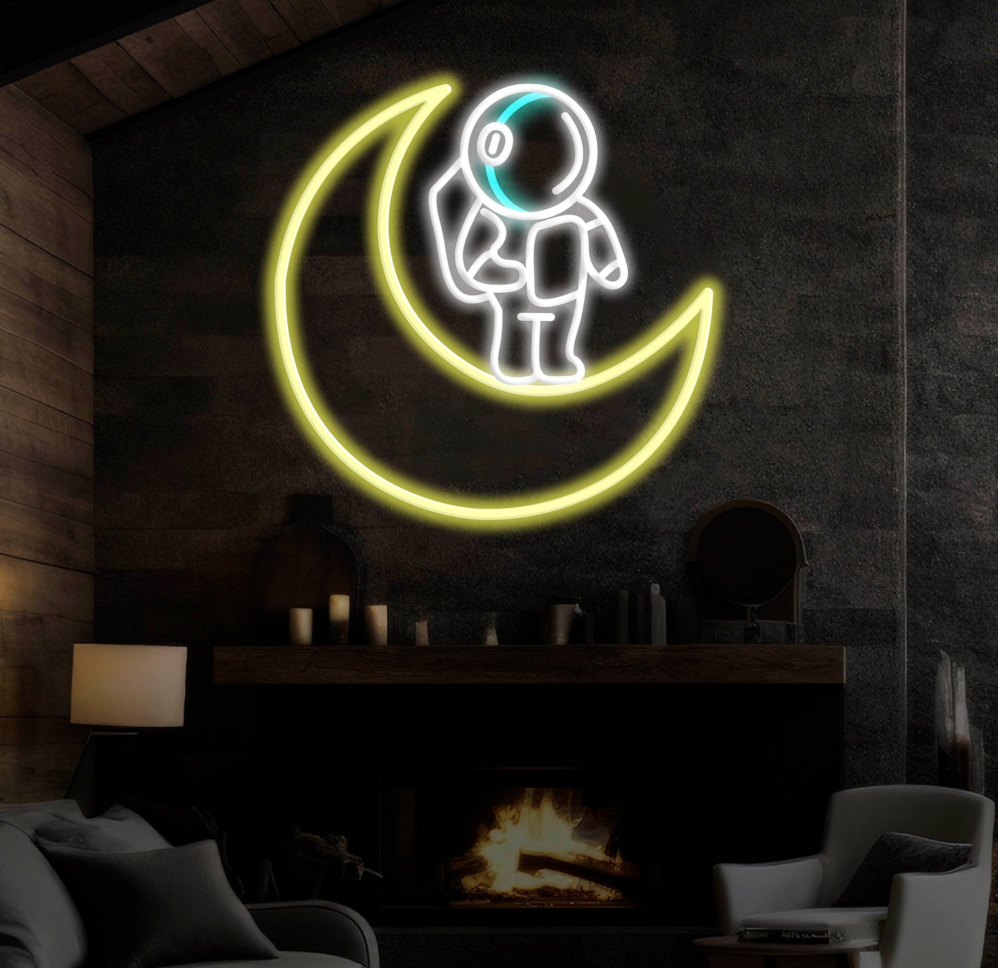Astronaut Sitting on The Moon Neon Sign Led Neon Lights for Wall Decor, Light Up Signs for Bedroom, Party Decorations Gifts