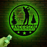 Personalized LED Golf Metal Wall Art, Custom Golfer Name Sign, Golf Course Decor for Man Cave or Office, Gift for Golf Lovers