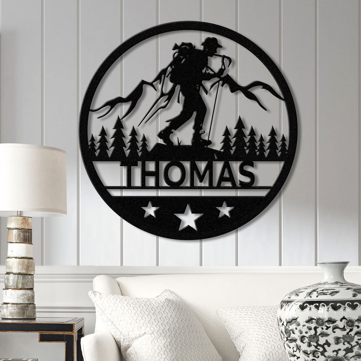 Custom LED Hiker Wall Sign - Personalized Hiking Metal Art with Name, Nature Lover Wall Decor, Adventure Gift for Hikers or Cabin