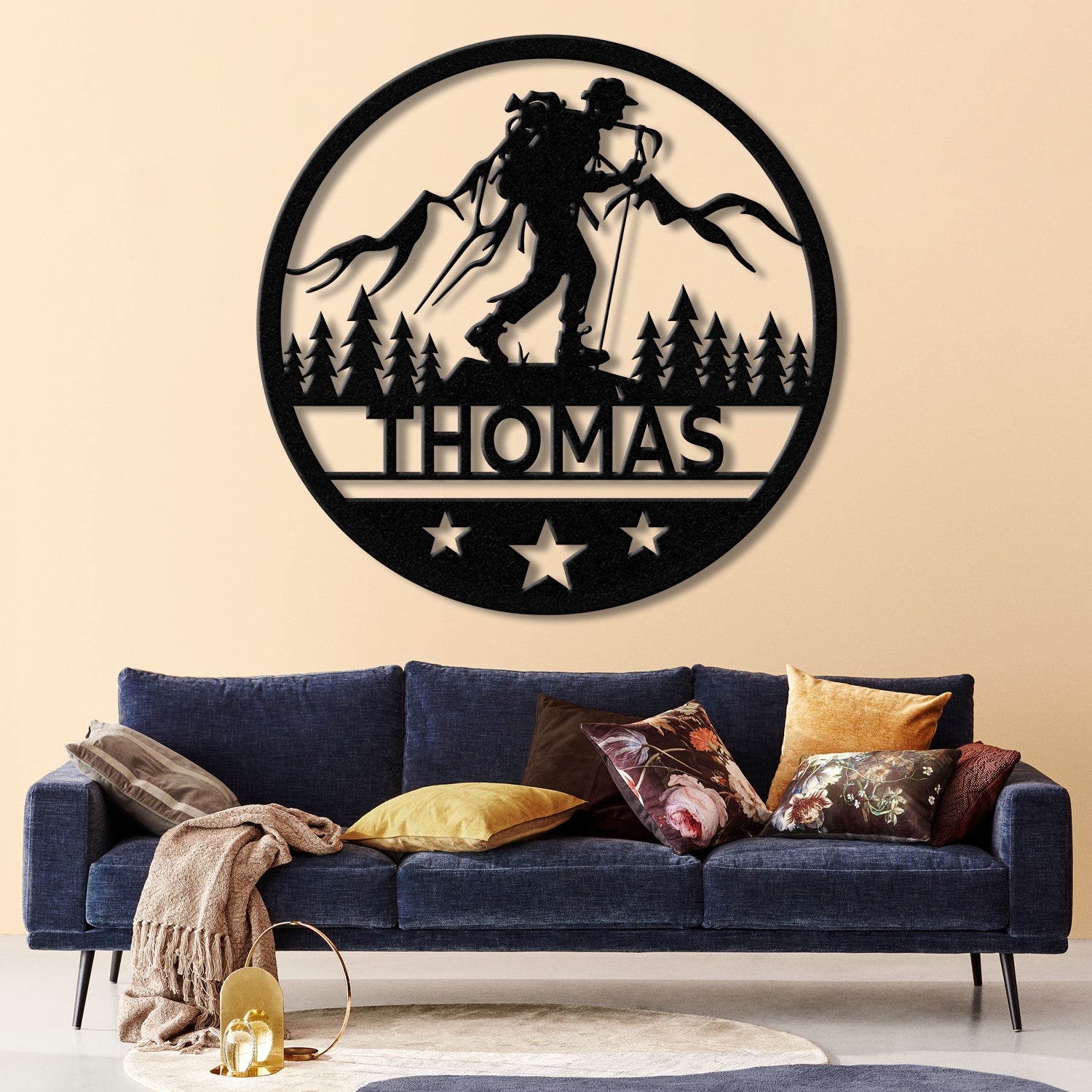 Custom LED Hiker Wall Sign - Personalized Hiking Metal Art with Name, Nature Lover Wall Decor, Adventure Gift for Hikers or Cabin