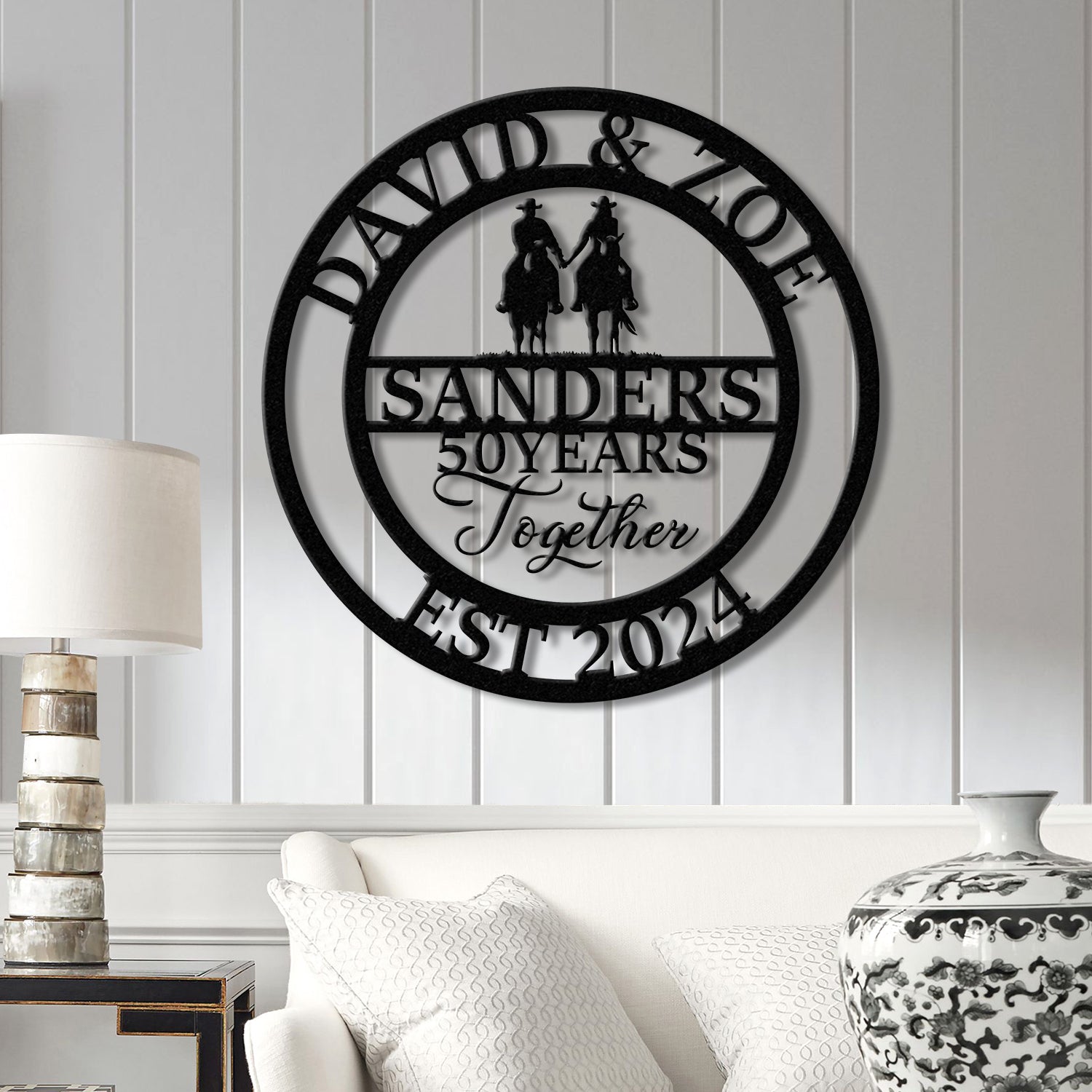Custom 50 Years Together Anniversary Sign - Personalized Cowboy & Cowgirl Metal Sign, Perfect Anniversary Gift, Wedding Gift