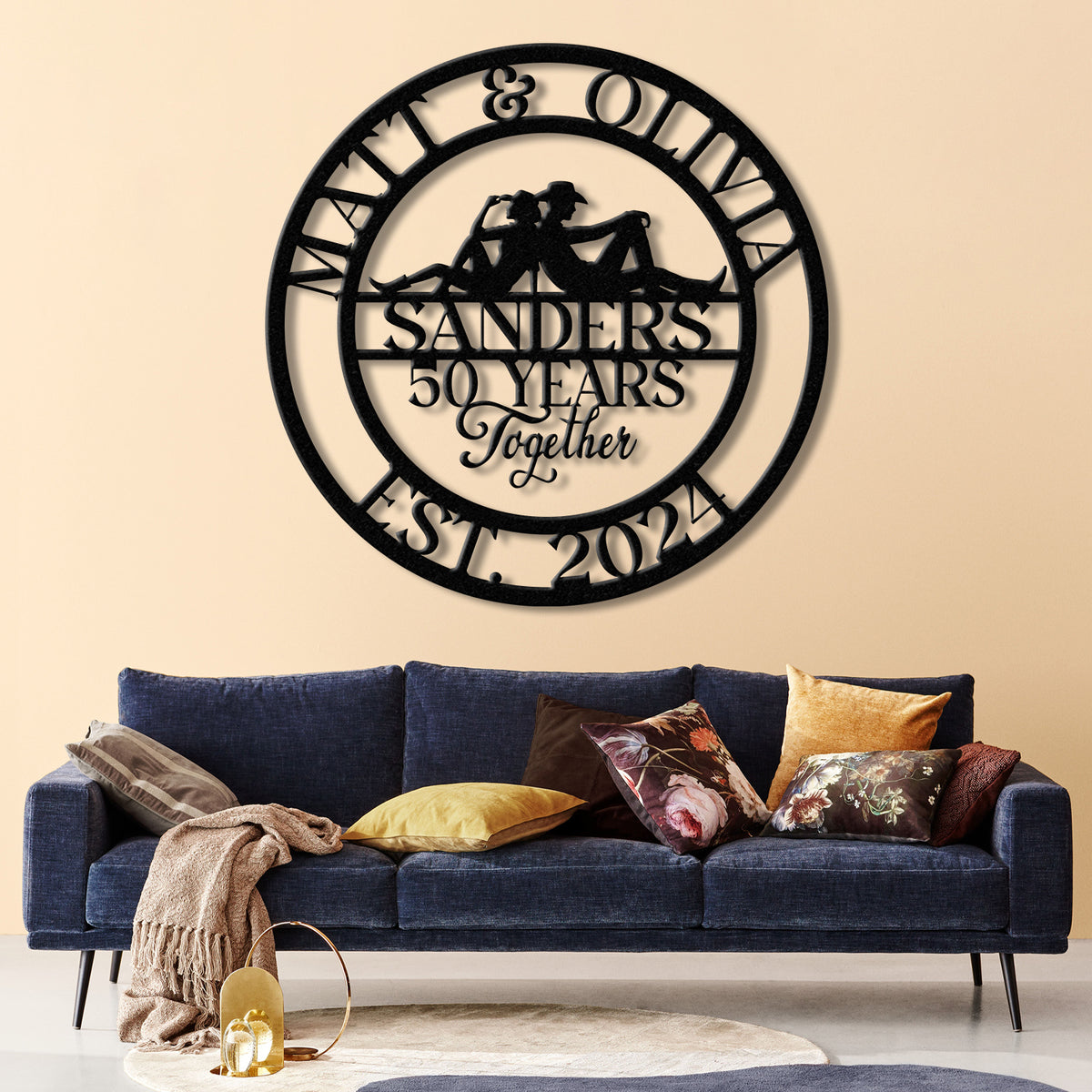 Custom 50th Anniversary Western Metal Sign - Personalized Last Name LED Sign - Wedding or Housewarming Gift - Custom Anniversary Decor