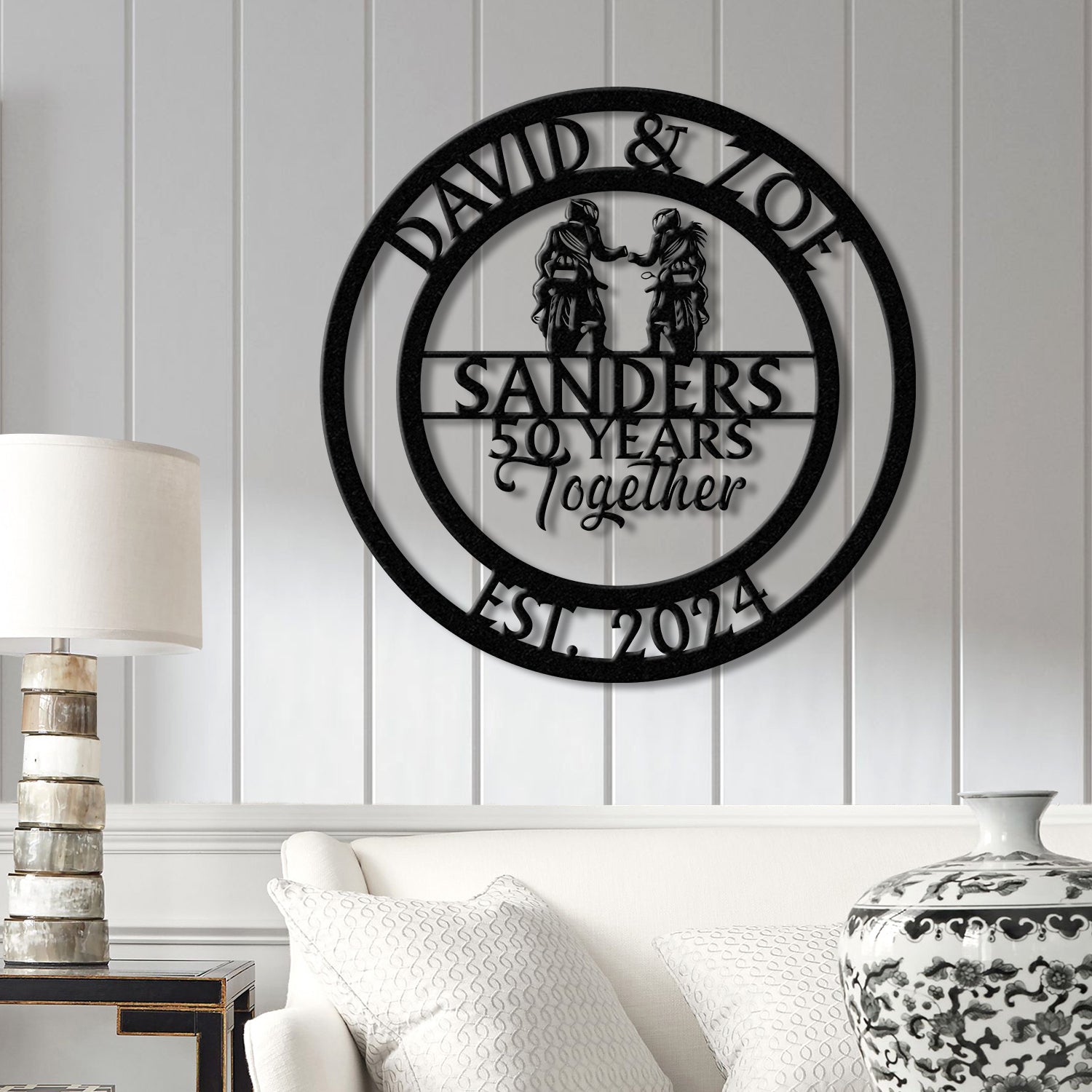 Custom 50 Years Together Biker Couple Metal Sign - Personalized Motorcycle Rider Wall Art - Anniversary or Wedding Gift - Biker Couple Gift