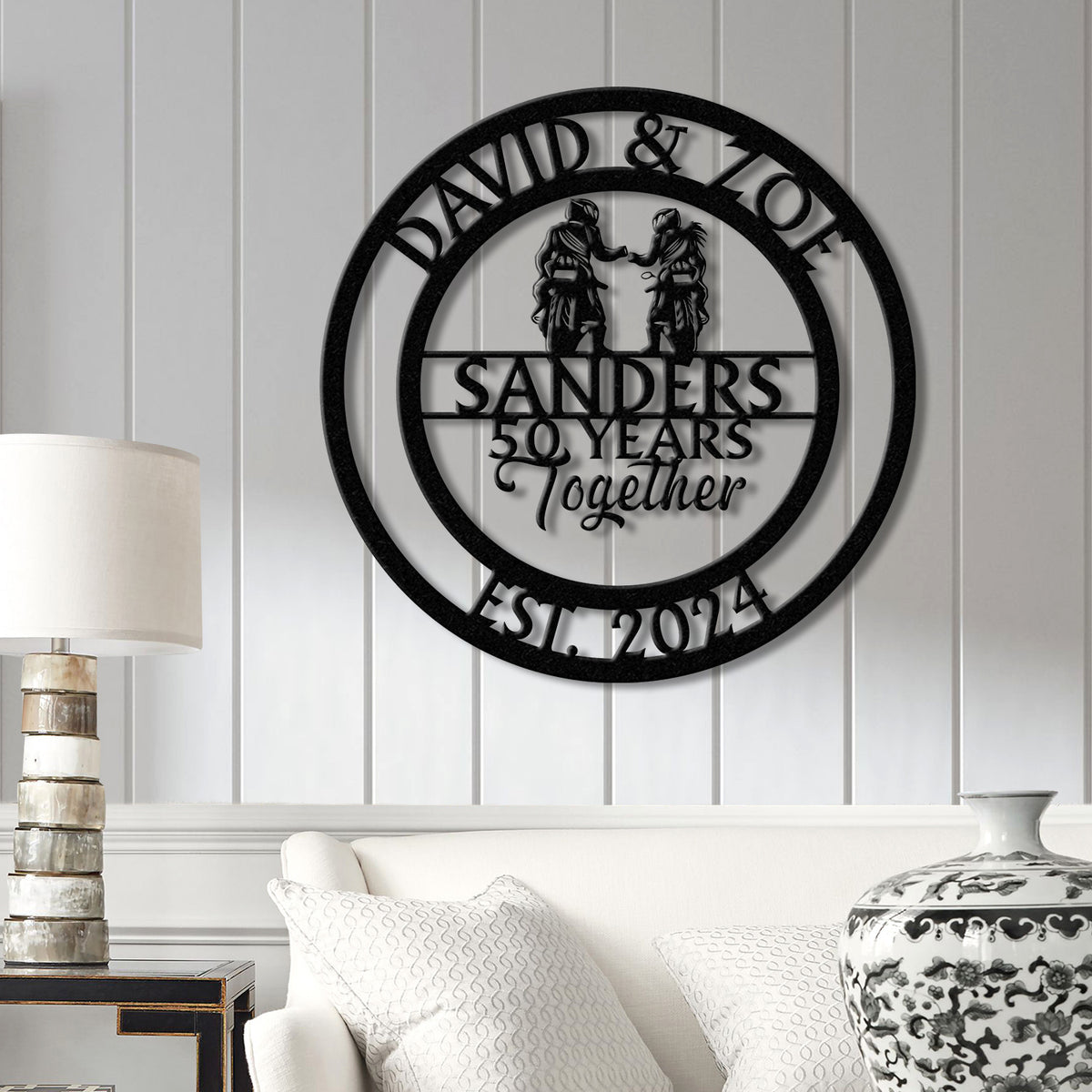 Custom 50 Years Together Biker Couple Metal Sign - Personalized Motorcycle Rider Wall Art - Anniversary or Wedding Gift - Biker Couple Gift