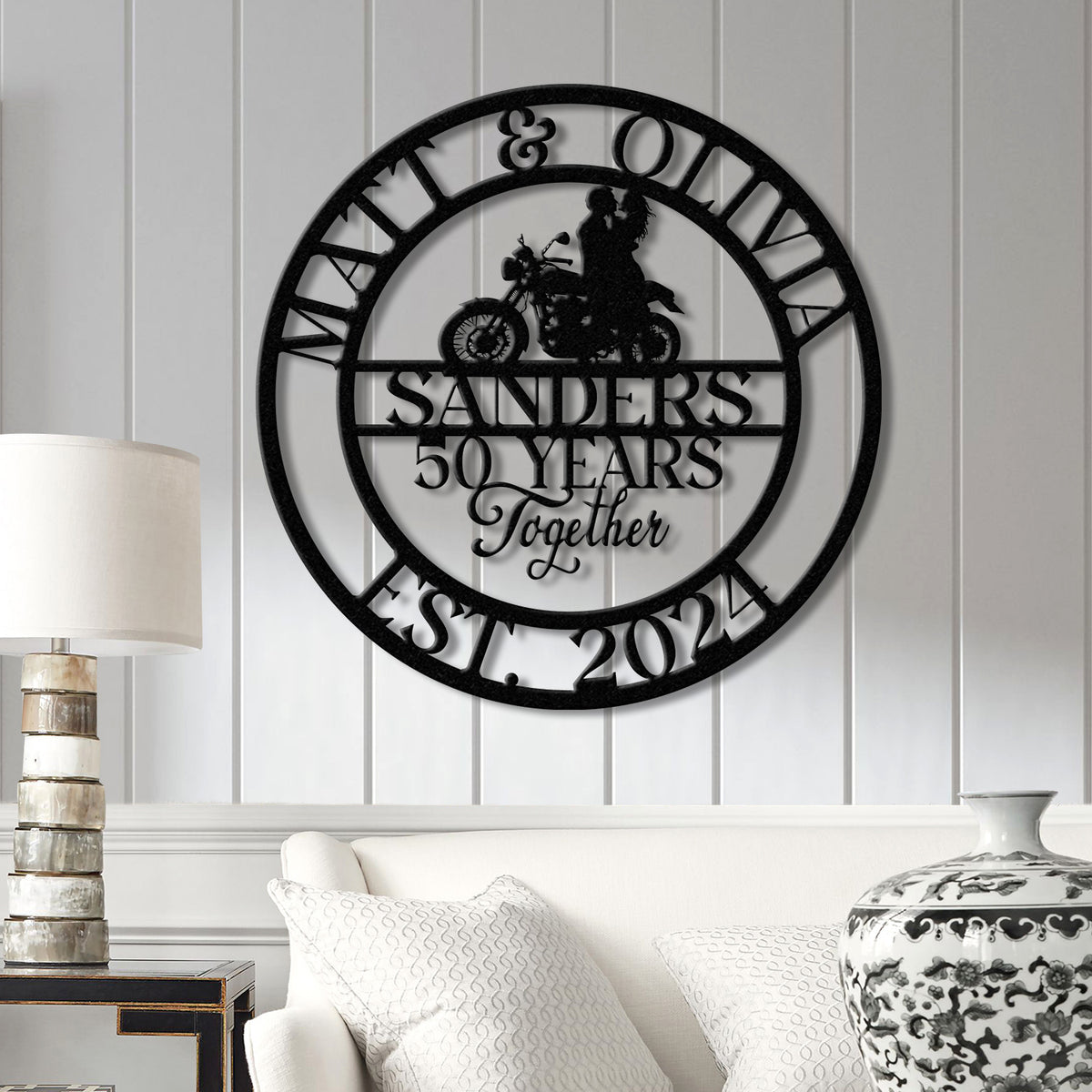 Custom 50 Years Together Biker Couple Metal Sign - Personalized Motorcycle Rider Wall Art - Anniversary or Wedding Gift - Biker Couple Gift