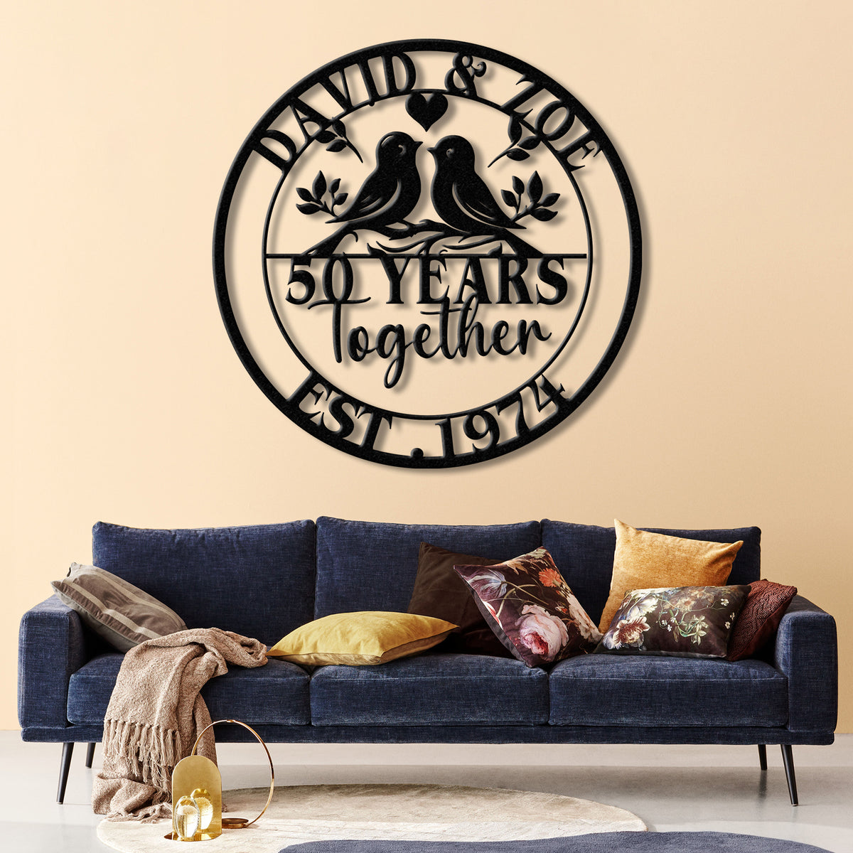 Custom 50 Years Together Anniversary Sign - Personalized Couple Name Sign with Love Birds, Perfect Anniversary Gift, Wedding Gift
