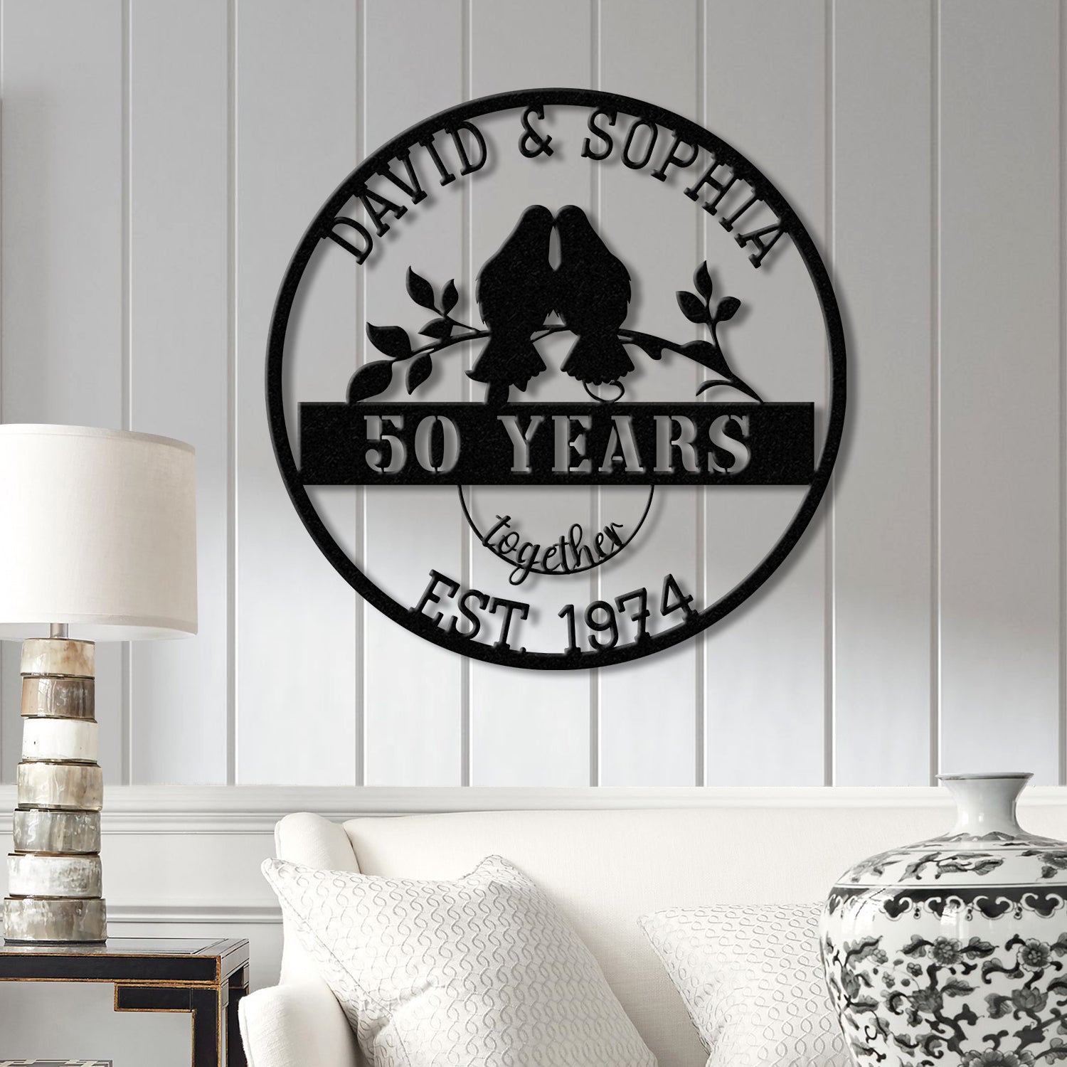 Custom 50 Years Together Anniversary Sign - Personalized Couple Name Sign with Love Birds, Perfect Anniversary Gift, Wedding Gift