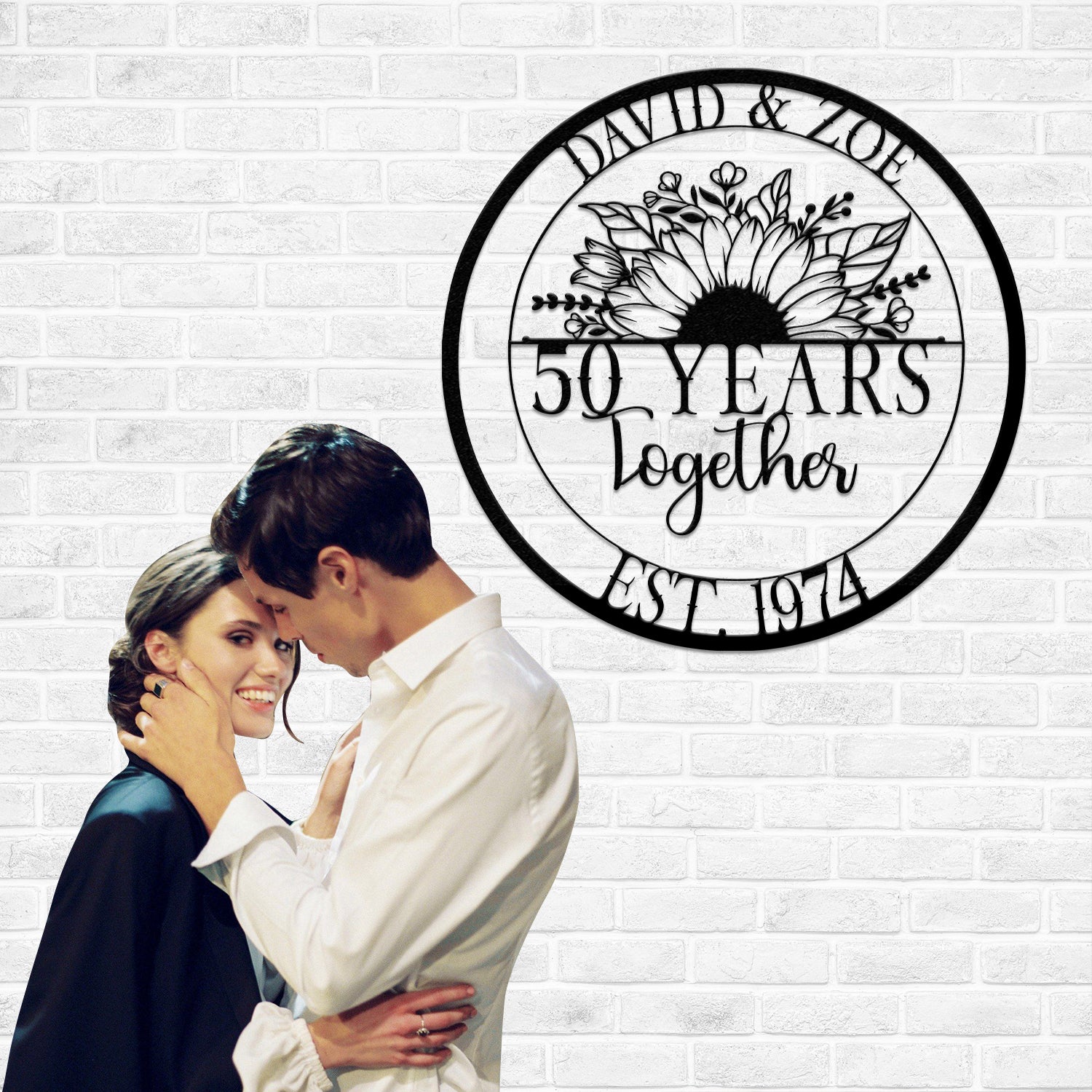 Custom 50 Years Together Anniversary Sign - Personalized Couple Name Sign with Love Birds, Perfect Anniversary Gift, Wedding Gift