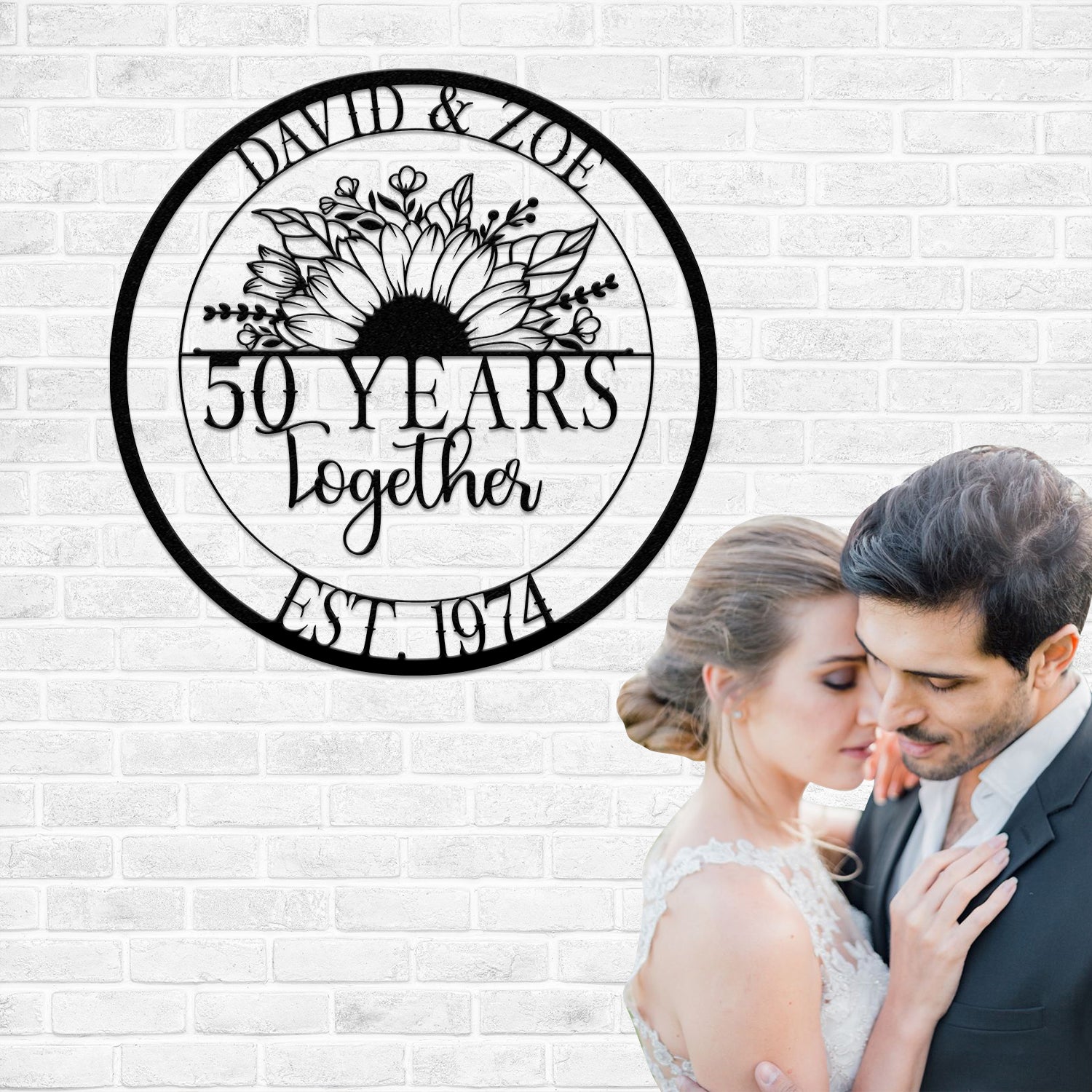 Custom 50 Years Together Anniversary Sign - Personalized Couple Name Sign with Love Birds, Perfect Anniversary Gift, Wedding Gift
