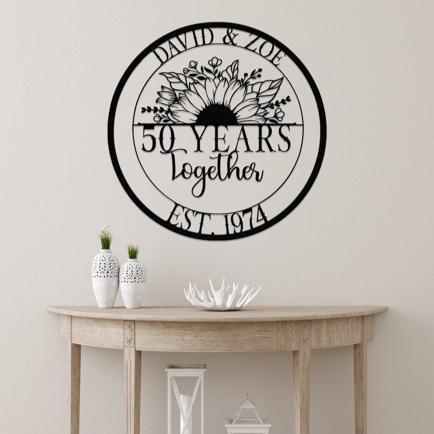 Custom 50 Years Together Anniversary Sign - Personalized Couple Name Sign with Love Birds, Perfect Anniversary Gift, Wedding Gift