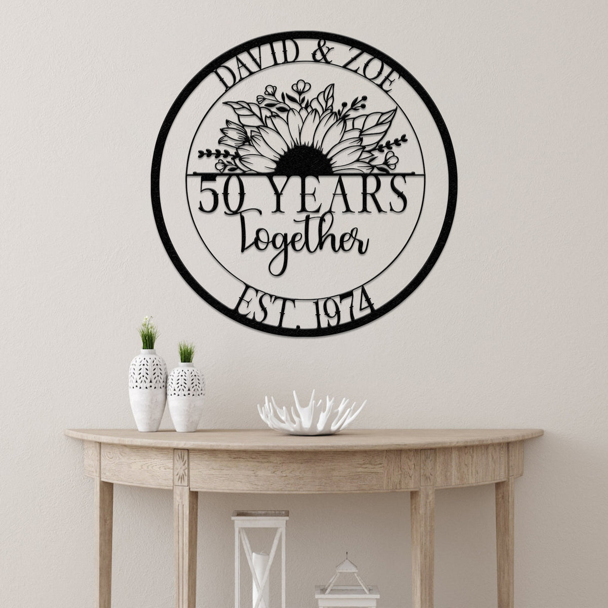 Custom 50 Years Together Anniversary Sign - Personalized Couple Name Sign with Love Birds, Perfect Anniversary Gift, Wedding Gift