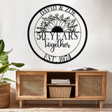 Custom 50 Years Together Floral Metal Sign, Personalized Last Name Monogram, Anniversary Gift, Wedding Metal Sign, Housewarming Gift