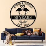 Custom 50th Anniversary Gift, Golden Wedding Metal Sign, Tropical Flamingo Wall Art, Personalized Gift for Parents, Anniversary Gifts