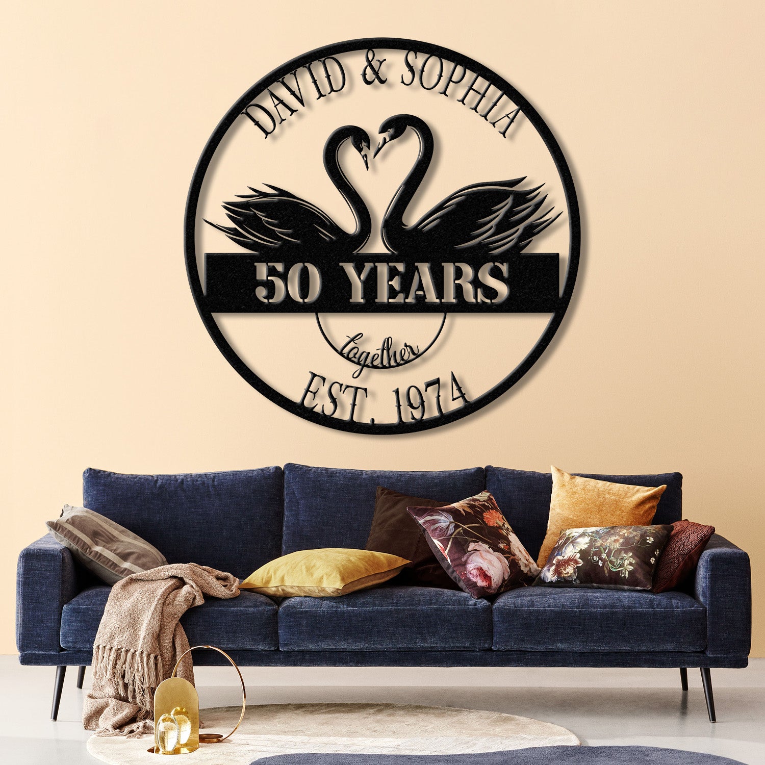 Custom 50th Anniversary Gift, Golden Wedding Metal Swan Sign, Personalized Wall Art for Parents, Husband Wife, Friends, Besties Couple Gift