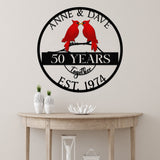 Custom 50th Anniversary Gift, Golden Wedding Metal Sign with Cardinal Birds, Personalized Wall Art for Parents, Wedding Anniversary Gift