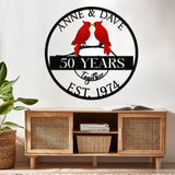 Custom 50th Anniversary Gift, Golden Wedding Metal Sign with Cardinal Birds, Personalized Wall Art for Parents, Wedding Anniversary Gift