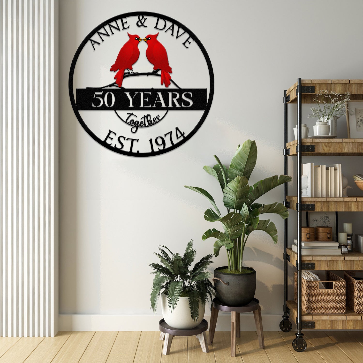 Custom 50th Anniversary Gift, Golden Wedding Metal Sign with Cardinal Birds, Personalized Wall Art for Parents, Wedding Anniversary Gift