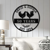 Custom 50 Years Together Anniversary Sign - Personalized Couple Name Sign with Chicken Couple, Perfect Anniversary Gift, Wedding Gift