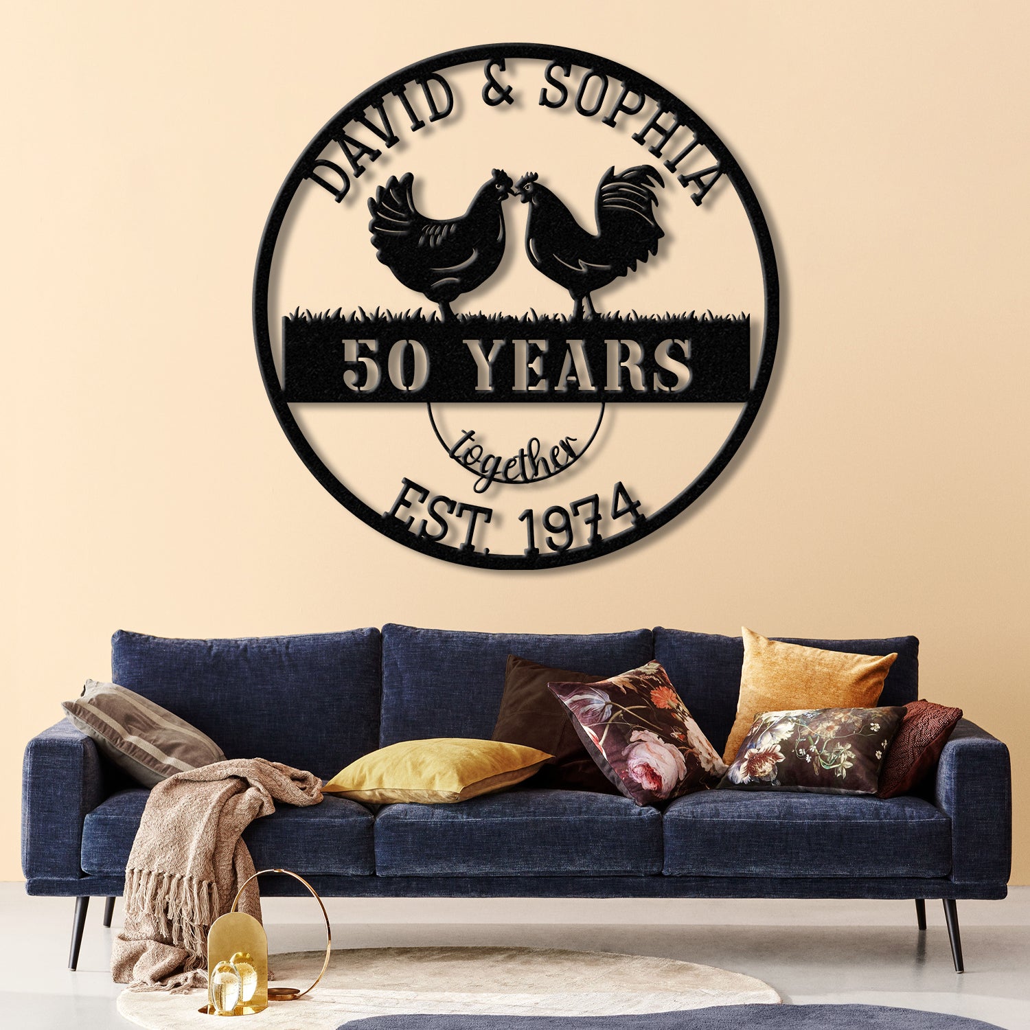 Custom 50 Years Together Anniversary Sign - Personalized Couple Name Sign with Chicken Couple, Perfect Anniversary Gift, Wedding Gift