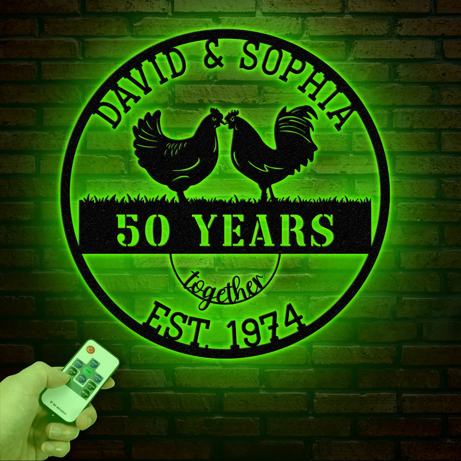 Custom 50 Years Together Anniversary Sign - Personalized Couple Name Sign with Chicken Couple, Perfect Anniversary Gift, Wedding Gift