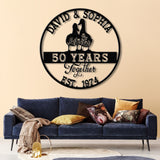 Custom 50th Anniversary Gift, Golden Wedding Metal Sign with Duck Couple, Personalized Wall Art for Parents, Wedding Anniversary Gift