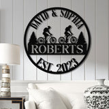Custom 50th Anniversary Gift, Golden Wedding Metal Sign with Couple Cycling , Personalized Wall Art for Parents, Wedding Anniversary Gift