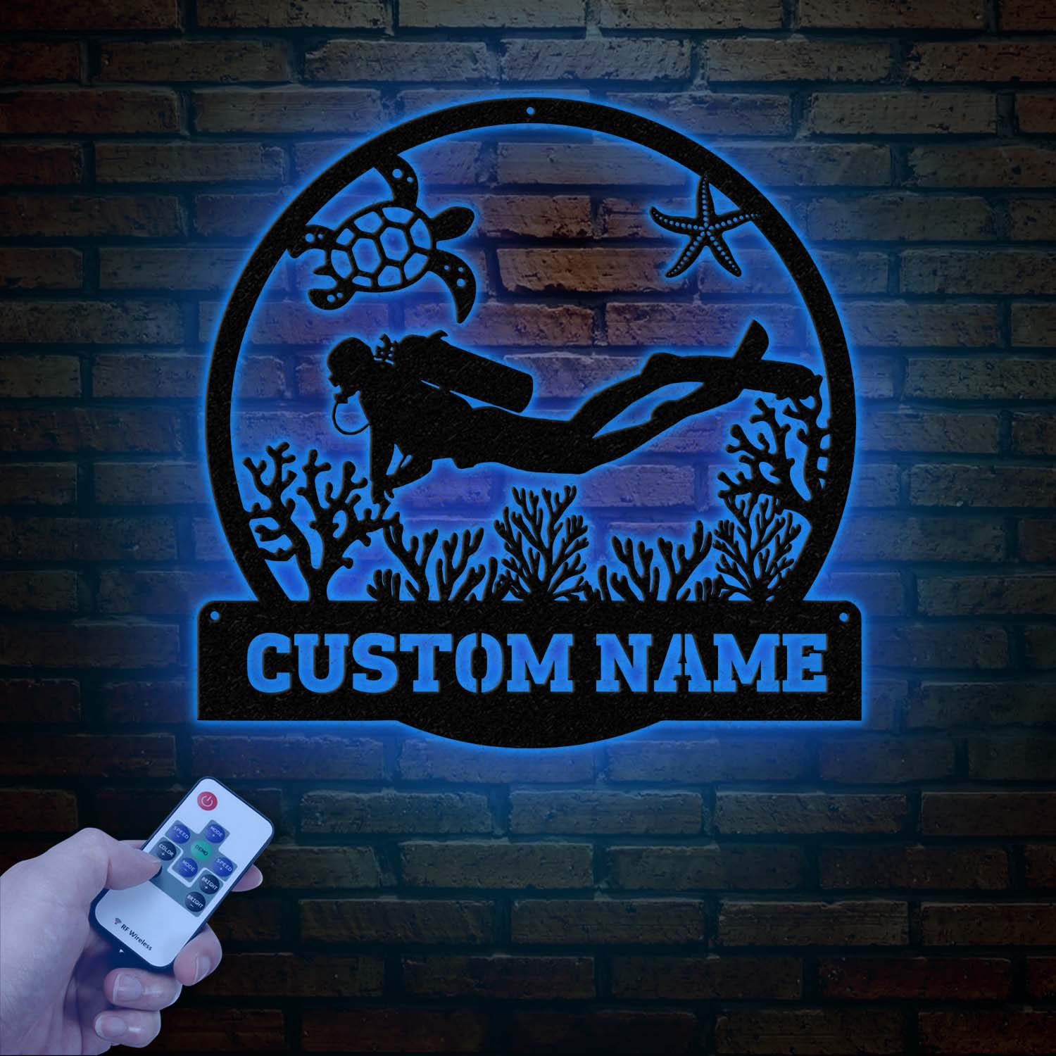 Personalized Scuba Diving Metal Sign with Led Light, Custom Water Sport Wall Art, Monogram Diving Decor, Scuba Wall Hanging, Gift for Divers