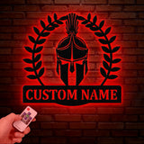 Custom Spartan Warrior Monogram Metal Sign with LED Lights, Personalized Spartan Wall Art, Metal Spartan Decor for Home or Gym
