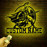 Custom Spartan Warrior Monogram Metal Sign with LED Lights, Personalized Spartan Wall Art, Metal Spartan Decor for Home or Gym