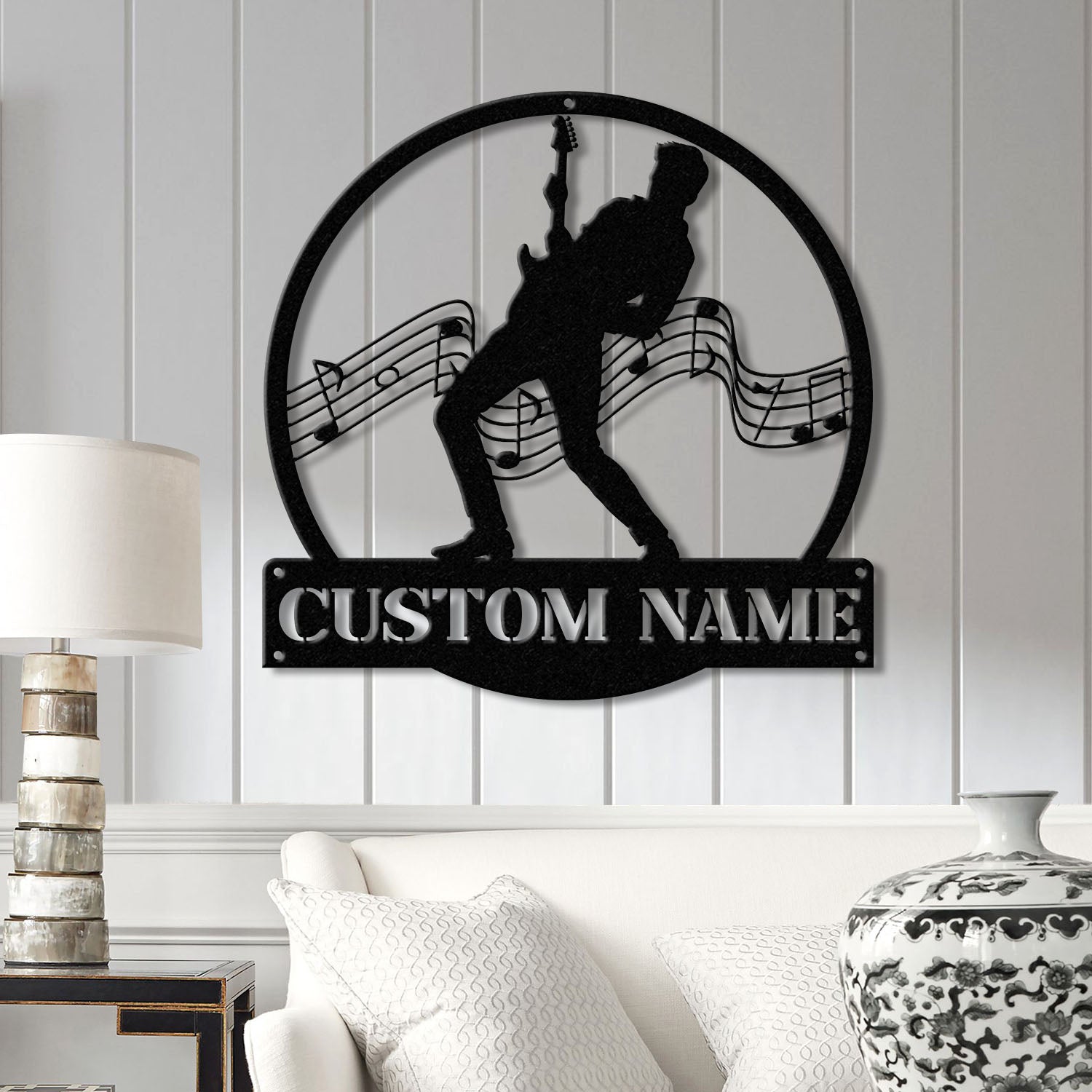 ersonalized Male Guitarist Name Metal Sign, Custom Guitar Musician Wall Decor, Gift for Music Lovers, Music Performer Wall Hang