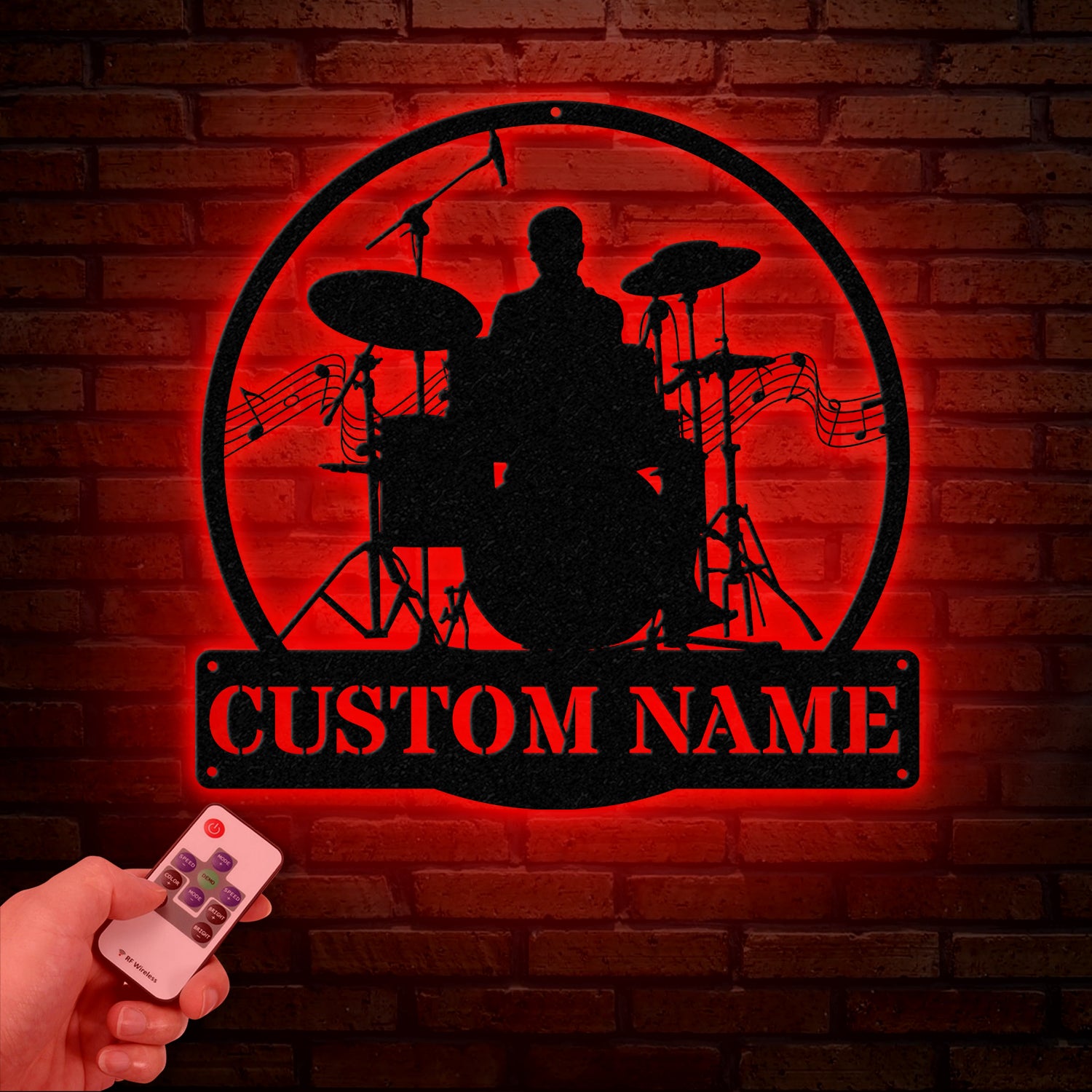 Custom Drum Metal Sign with LED Lights, Personalized Drummer Name Wall Art, Music Decor Gift for Musicians and Drum Lovers