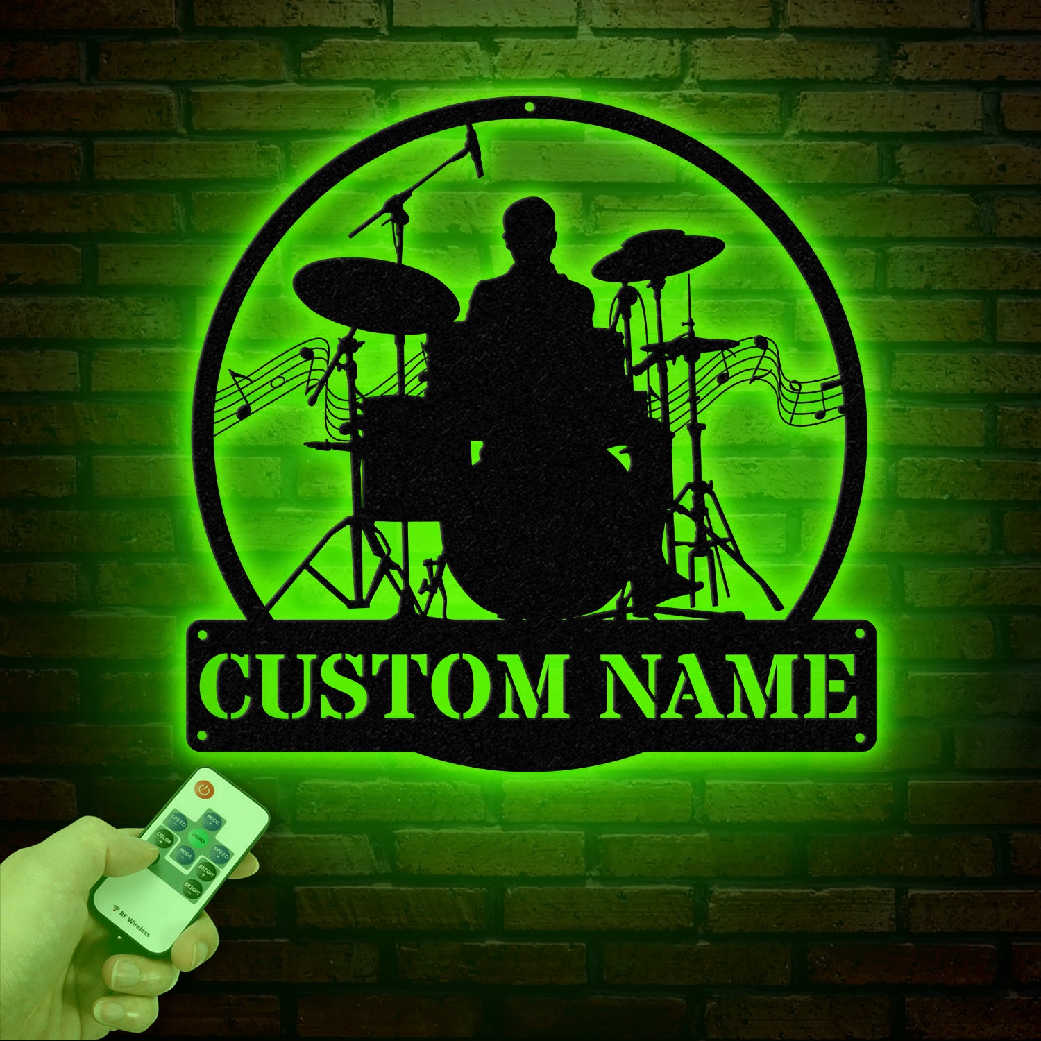 Custom Drum Metal Sign with LED Lights, Personalized Drummer Name Wall Art, Music Decor Gift for Musicians and Drum Lovers