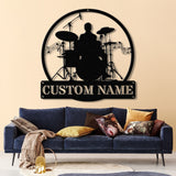 Custom Drum Metal Sign with LED Lights, Personalized Drummer Name Wall Art, Music Decor Gift for Musicians and Drum Lovers