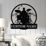 Custom Drum Metal Sign with LED Lights, Personalized Drummer Name Wall Art, Music Decor Gift for Musicians and Drum Lovers