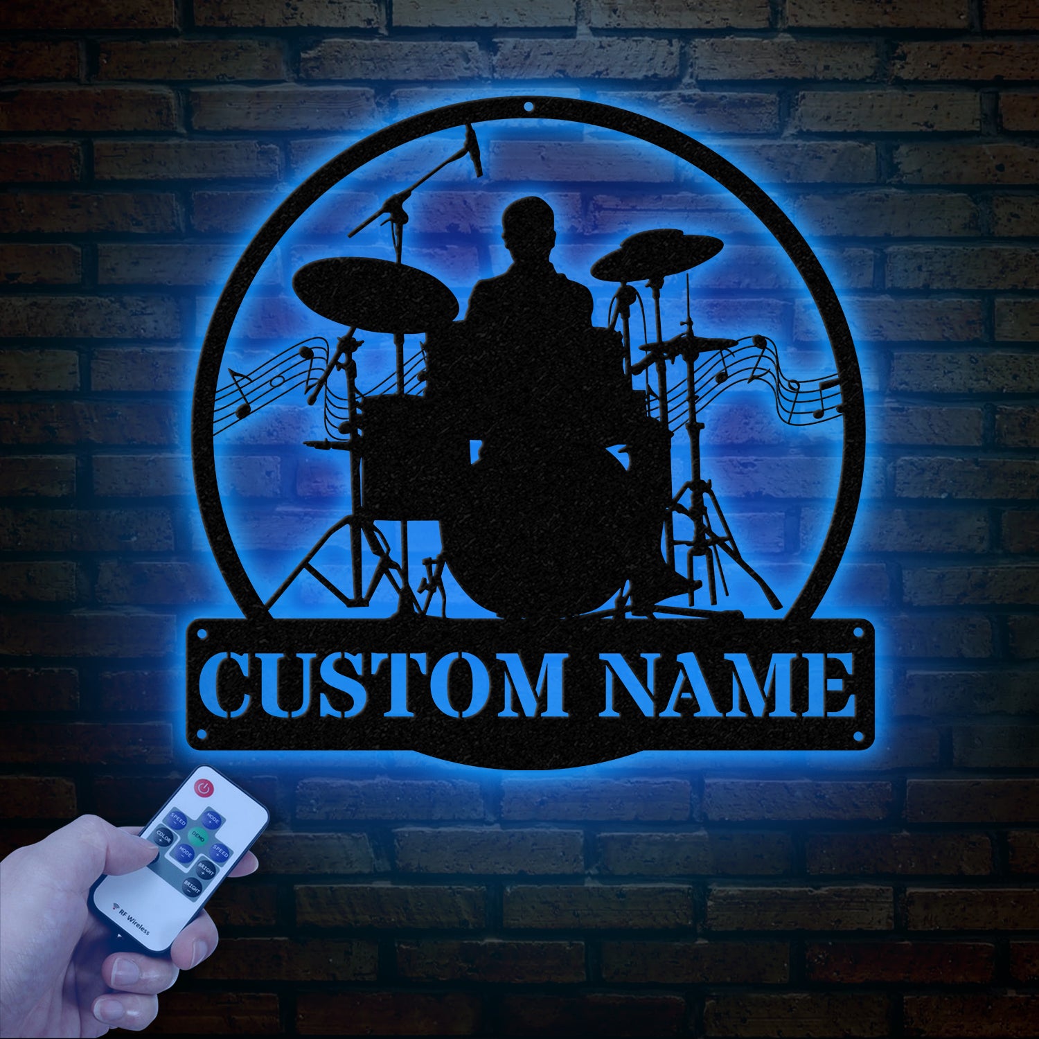 Custom Drum Metal Sign with LED Lights, Personalized Drummer Name Wall Art, Music Decor Gift for Musicians and Drum Lovers